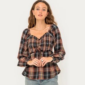 Plaid Long Sleeve Blouse